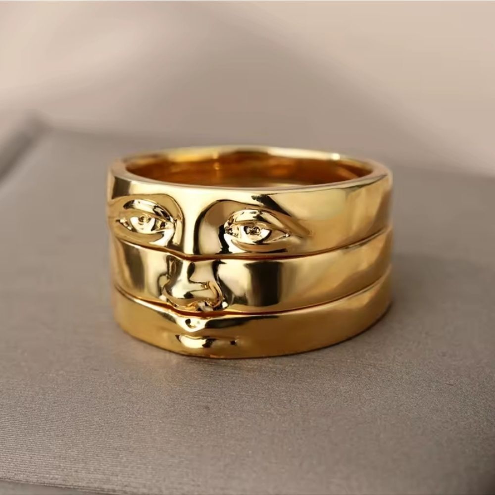 Anthropologie Gold Sculpted Face Stackable Ring